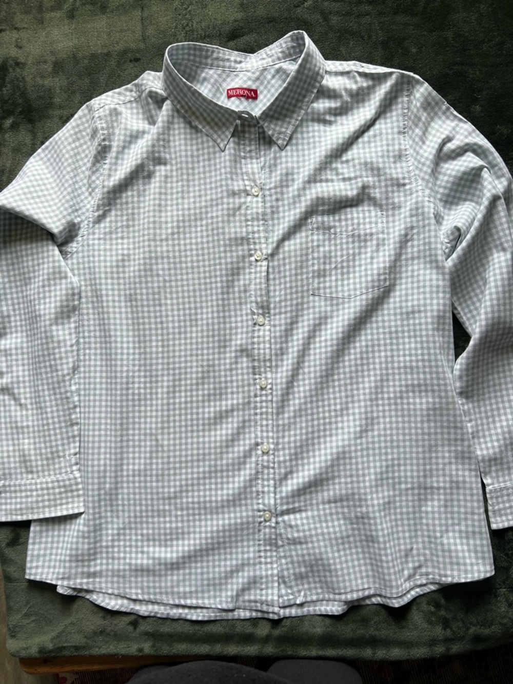 Merona Green and White Gingham Button-Down Shirt..Lightweight